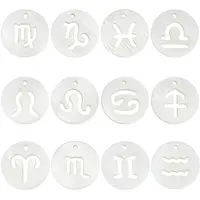 24Pcs 12 Styles 12 Constellation Natural Freshwater Shell Hollower Flat Round Charms