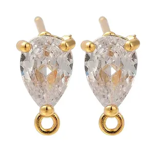 Brass Clear Cubic Zirconia Stud Earrings Finding for Women