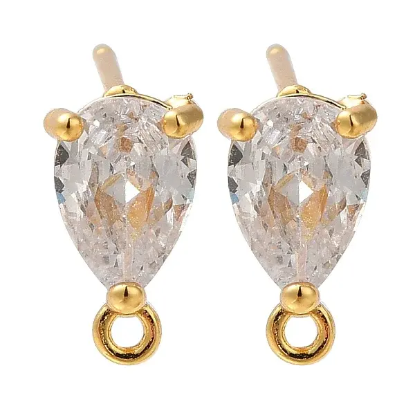 Brass Clear Cubic Zirconia Stud Earrings Finding for Women