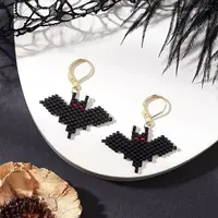 Halloween Theme Bat Handmade Glass Seed Beads Leverback Earrings