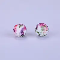 Printed Round with Flower Pattern Silicone Focal Beads