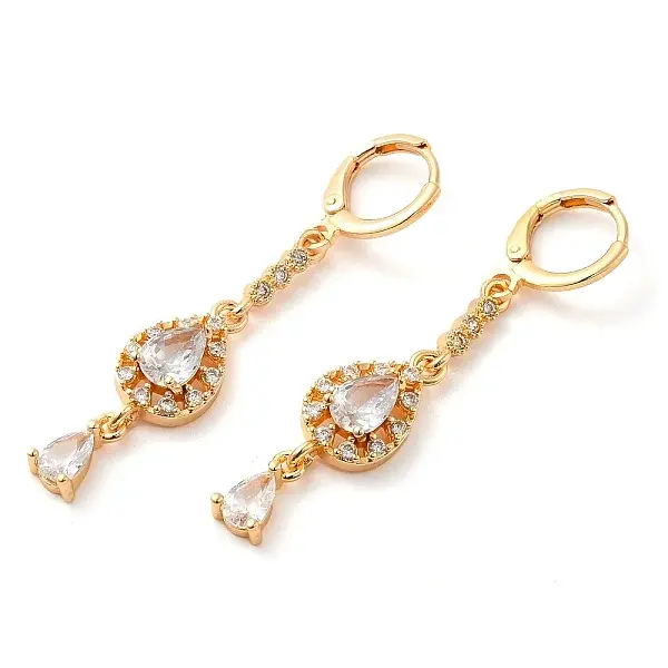 Rack Plating Golden Brass Dangle Leverback Earrings