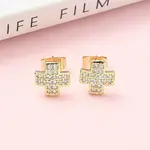 Cross Brass Micro Pave Clear Cubic Zirconia Stud Earrings