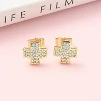 Cross Brass Micro Pave Clear Cubic Zirconia Stud Earrings