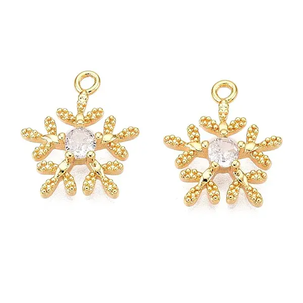 Christmas Theme Brass Micro Pave Clear Cubic Zirconia Charms