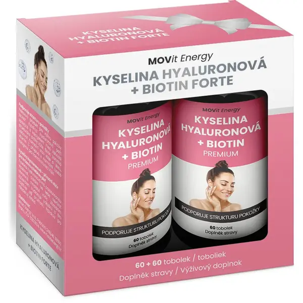 Movit Energy Kyselina hyalurónová + Biotín PRÉMIA darčeková sada na výživu pleti a udržanie jej prirodzenej hydratácie