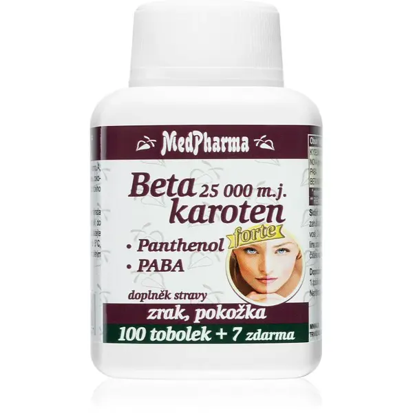 MedPharma Beta karoten 25 000 m.j. +Panthenol+PABA tobolky na udržovanie normálneho stavu vlasov, pokožky a slizníc 107 cps