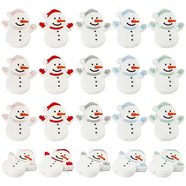 20Pcs 5 Colors Snowman Christmas Theme Food Grade Eco-Friendly Silicone Focal Beads