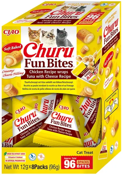Inaba Ciao Churu Fun Bites – Wrapové kousky plněné tuňákem a sýrem 96 g (12 g x 8 balení)