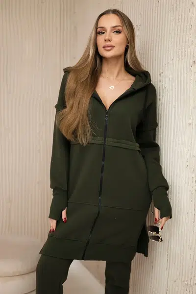 Insulated set with a long sweatshirt in khaki color