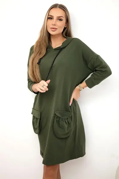 Khaki dress with a hood