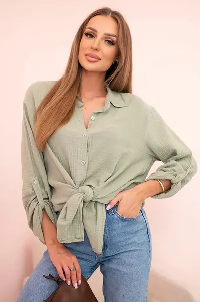 Kesi Włoski Bavlnená mušelínová košeľa oversize svetlá khaki