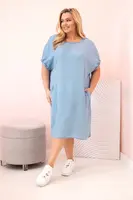Kesi Włoski Dámske šaty Plus Size z lyocellu s riasením a vreckami svetlo džínsové