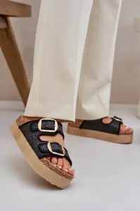 PE1 Sandal s Pletením A Sponami Na Masívnej Platforme Čierne Aralissea