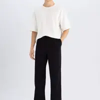 DEFACTO Men's Black Wide Straight Wide Leg Pocketed Gabardine Trousers