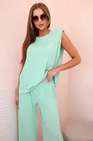 Kesi Włoski Dámsky komplet z viskózy bez rukávov a s rovnými nohavicami mätový