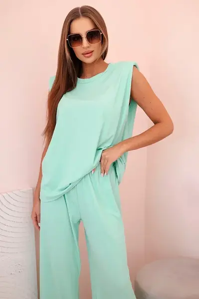 Kesi Włoski Dámsky komplet z viskózy bez rukávov a s rovnými nohavicami mätový