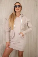 Dress with decorative ruffles and beige hood