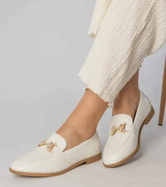 Gemre Biele mokasíny zdobené zirkónmi Kalinta