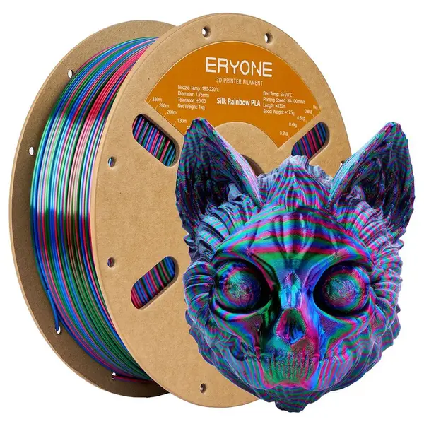 ERYONE Silk Twist Rainbow PLA Filament 1kg - Vortex (Red&Blue&Green)