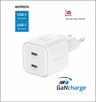 Swissten síťový adaptér /GaN/2x USB-C/20W Power Delivery/ bílá