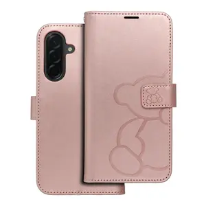 Flipové pouzdro MEZZO Book case pro Samsung Galaxy S25 Edge, teddy bear rose gold