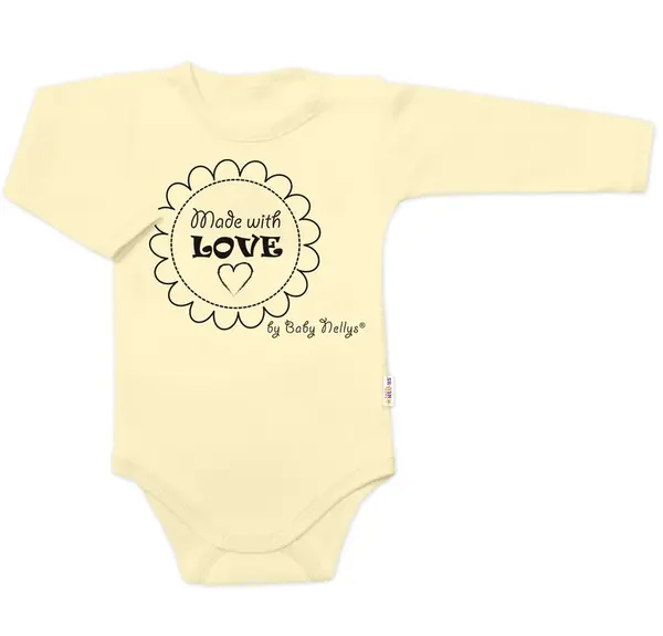 Baby Nellys Body dlouhý rukáv Made with love,  žluté vel.  80