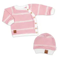 Baby Nellys Pletená sada pro miminko s jemným proužkem 2D, lux - růžová, bílá, vel. 68 vel.  68