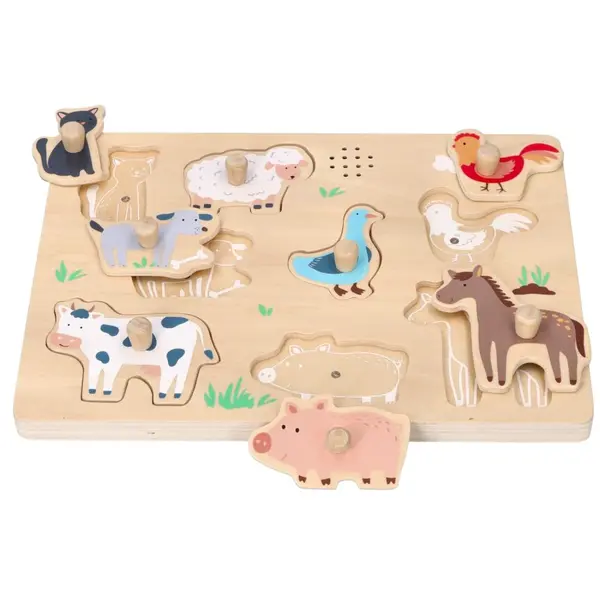 Adam Toys Dřevěné zábavné vkládací puzzle se zvukem, Farma