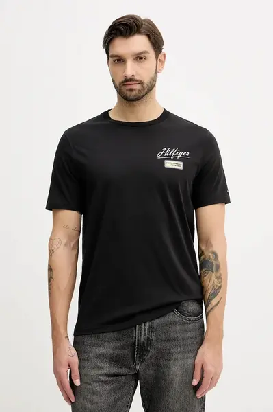 Bavlněné tričko Tommy Hilfiger pánské, černá barva, s potiskem, MW0MW41471