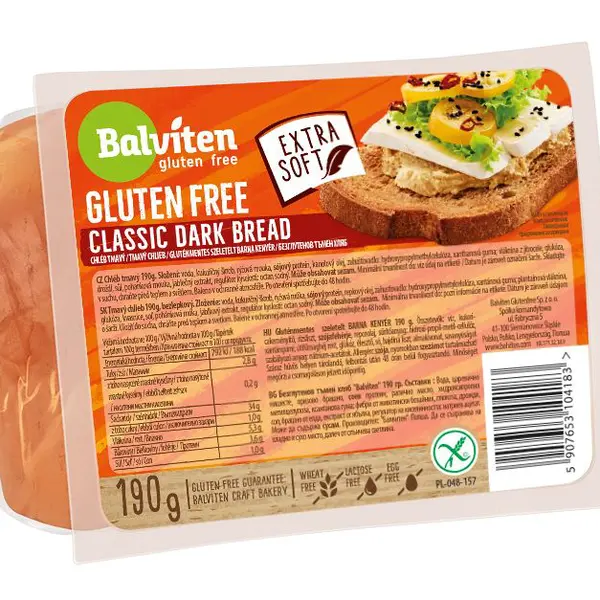 Balviten Classic Dark Bread bezlepkový krájený tmavý chléb 190 g