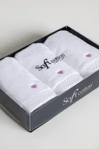 Dárková sada malých ručníků MICRO LOVE, 3 ks Bílá / lila srdíčka