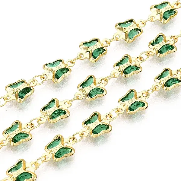 Brass Glass Butterfly Charm Link Chains