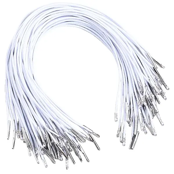 100Pcs Round Polyester Elastic Hang Tag with Stainless Steel Findings