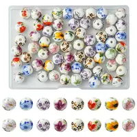 64Pcs 8 Colors Flower Printed Handmade Porcelain Beads