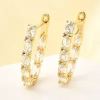 Brass Micro Pave Clear Cubic Zirconia Hoop Earrings