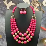 Acrylic Round Beaded Multilayer Necklaces & Dangle Earrings Sets