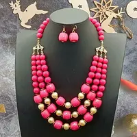 Acrylic Round Beaded Multilayer Necklaces & Dangle Earrings Sets