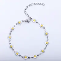 Daisy Alloy Enamel Link Chain Bracelets for Women