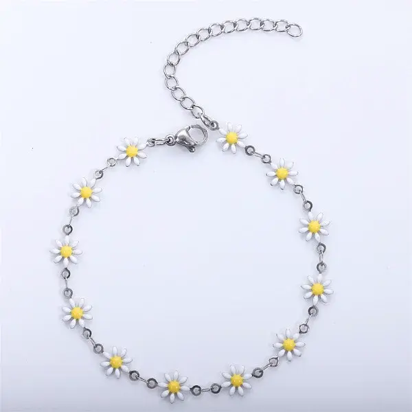 Daisy Alloy Enamel Link Chain Bracelets for Women
