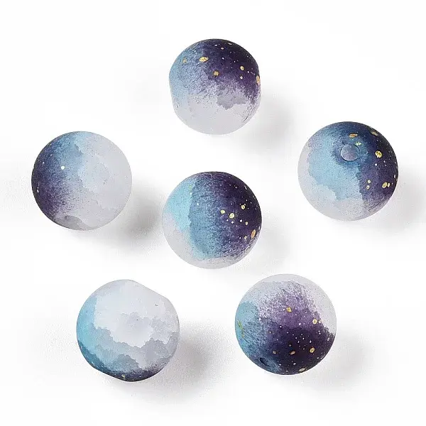 Frosted Baking Paint Crackle Glass Beads with Glitter Powder