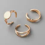 3Pcs Oval Alloy Enamel Adjustable Cuff Rings Sets for Women
