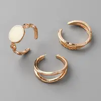 3Pcs Oval Alloy Enamel Adjustable Cuff Rings Sets for Women