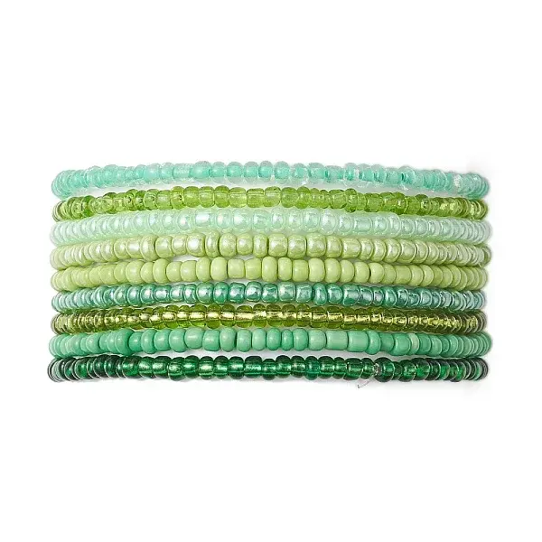 9Pcs Rondelle Glass Seed Beaded Stretch Bracelet Sets