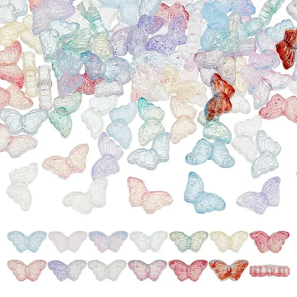 100Pcs Transparent Spray Painted Glass Beads