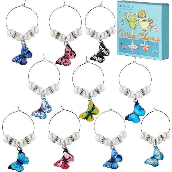 Butterfly Alloy Enamel Wine Glass Charms