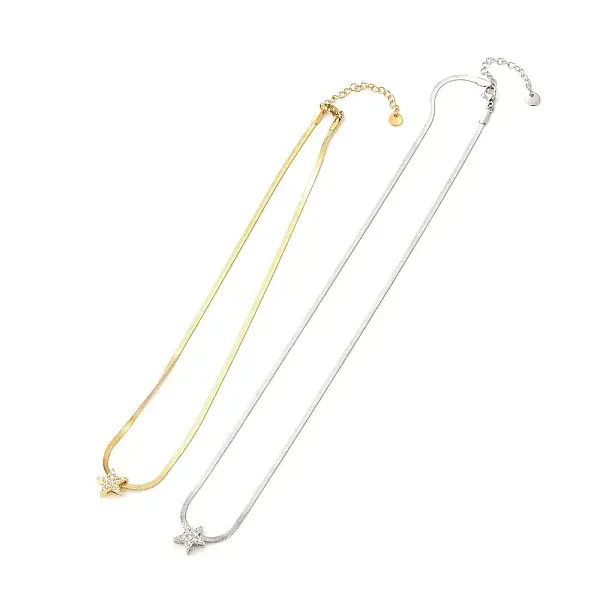 Star 304 Stainless Steel Micro Pave Cubic Zirconia Pendant Necklaces