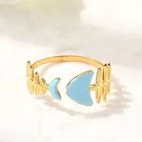 Ocean Theme 304 Stainless Steel & Enamel Cuff Rings for Women