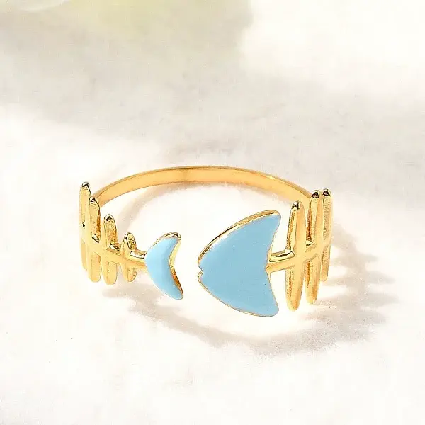 Ocean Theme 304 Stainless Steel & Enamel Cuff Rings for Women