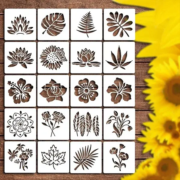 20Pcs Flower and Leaf PET Painting Stencils